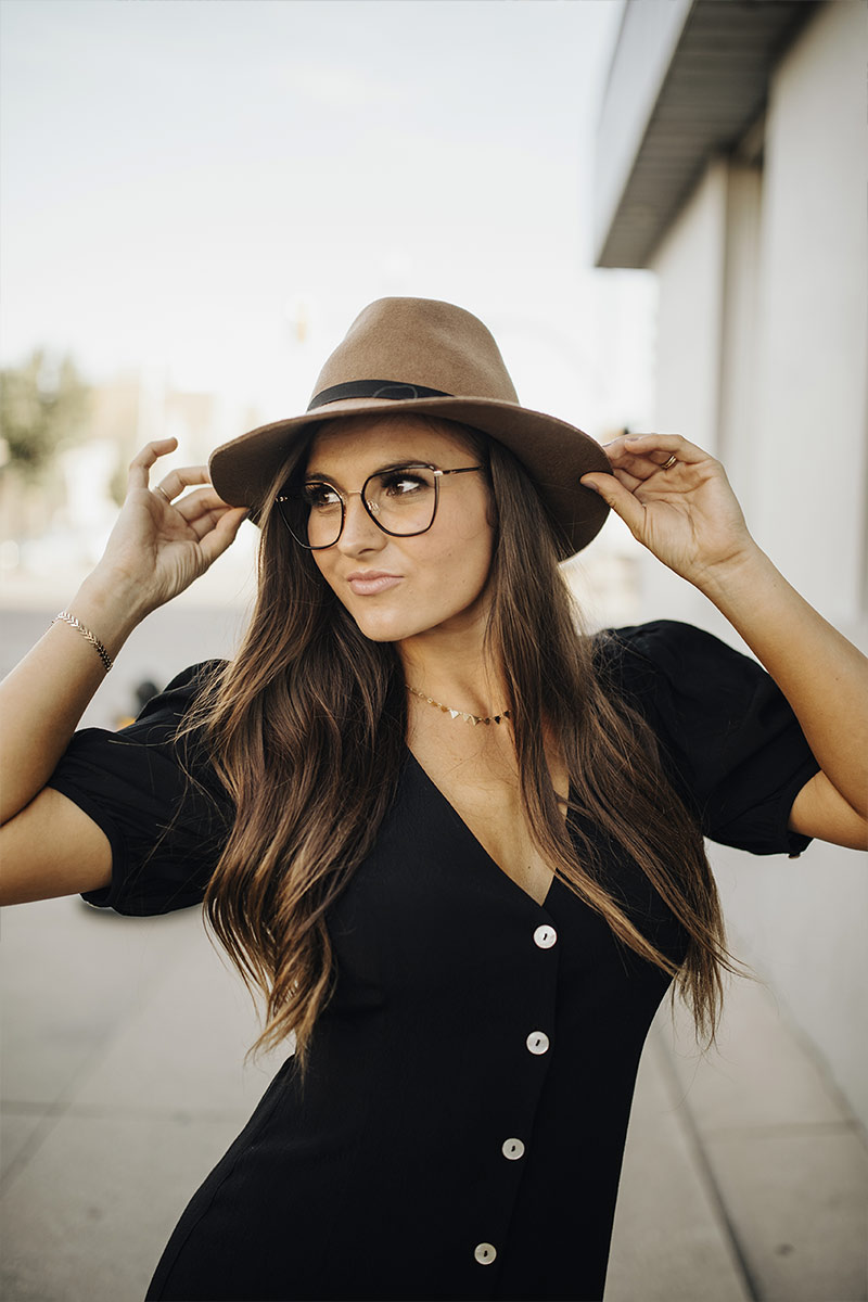 girl with glasses and lashes